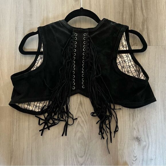 Thomas Wylde suede vest with metal skull accents, fringe authentic sz L vintage - Picture 8 of 16
